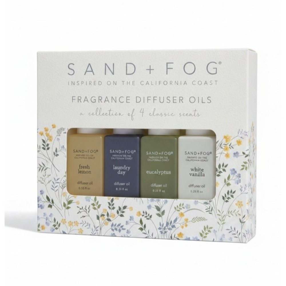 SAND + FOG Fragrance Diffuser Oil 4pk Lemon vanilla eucalyptus laundry day